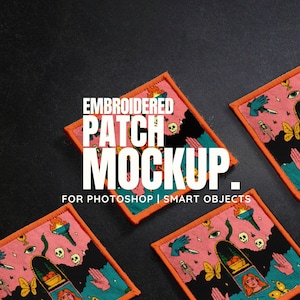 Embroidered Patch Mockup | Square Single Template Download for Artists and Art, Craft Sellers, Modern Realistic PSD for Shop Listings