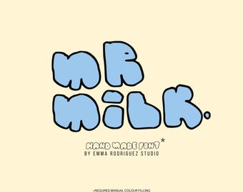 Mr Milk Outline Font - Chunky Bubble Display Typeface, Hand Drawn Retro Lettering, Playful Branding Font, Commercial Use
