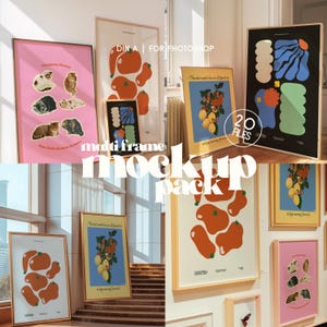 20 Framed Print Mockup Pack, Multiple Framed Wall Art Gallery Template Bundle (PSD Files) for Artists, Illustrators