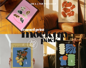 20 Framed Print Mockup Pack, Cosy Mid-Century Template Bundle for Wall Art PSD Files for Artists