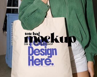 Canvas Tote Bag Mockup - Natural Cotton. Realistic Lifestyle PSD Template, Modern Editorial Style for Photoshop for Artists, Designers