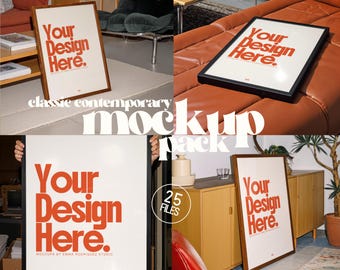 25 Classic Contemporary Framed Print Mockup Pack, DIN A Portrait Template Bundle, Customizable (PSD) for Wall Art, Artists, Sellers