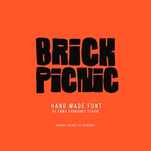 Brick Picnic Font, Bold Handmade Display Font, Chunky Retro Typography, Thick Block Font for Designers and Artists