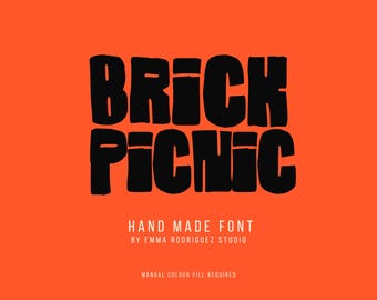 Brick Picnic Font, Bold Handmade Display Font, Chunky Retro Typography, Thick Block Font for Designers and Artists