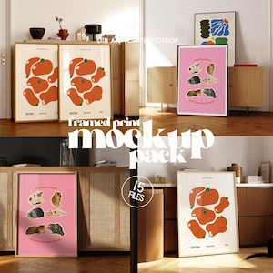 Paquete de 15 maquetas de marcos escandinavos, paquete de plantillas de retrato DIN A modernas (PSD) para vendedores de arte mural, artistas y creativos.