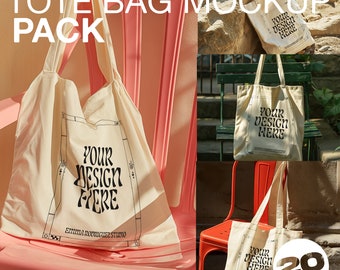 20 Tote Bag Mockup Pack Digital Downloads Template Bundle, Urban Realistic PSD Files Collection for Artists, Merch, Designers