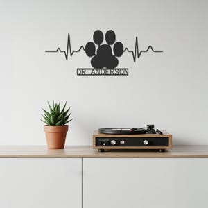 Custom Vet Clinic Metal Wall Art: Paw Heartbeat Veterinarian Name Sign