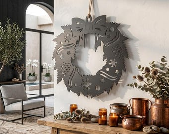 Christmas Wreath Metal Wall Art, Festive Holiday Decor, Christmas Wreath, Metal Holiday Wall Hanging, Decorative Wall Art, Christmas Decor