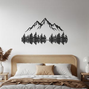 Décoration murale en métal, forêt de montagne : décoration de cabane rustique