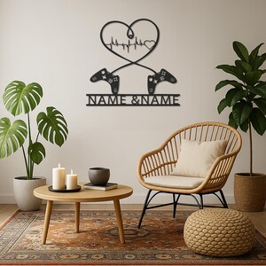 Custom Gamer Couple Metal Wall Art: Heartbeat Controller Sign