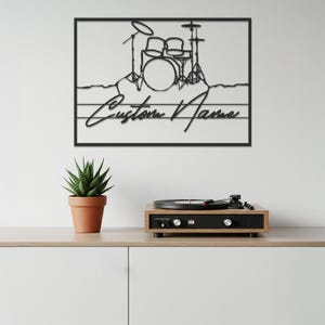 Custom Drum Set Wall Art, Personalized Music Room Decor, Metal Drummer Name Sign, Gift for Musicians, Studio Band Practice Wall Piece