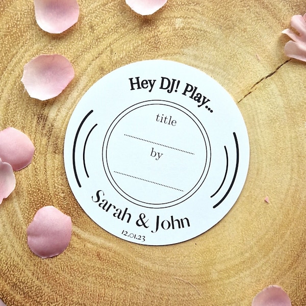 Hochzeits-Song-Anfrage-Karte - Hochzeitsbevorzugungen - Benutzerdefinierte Gefälligkeiten - DJ-Anfragekarten - Vinyl-Schallplatten-Karte - Kraft Ivory weiße Karte - Invite Insert