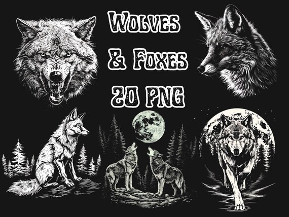20 Wolves & Foxes PNG Clipart, Commercial Use (Digital Download)