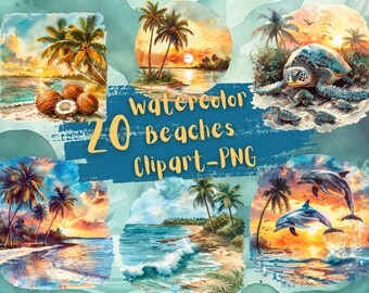 20 plages aquarelles, png, aquarelle, clipart, scrapbooking, Junk Journal, téléchargements numériques, imprimable