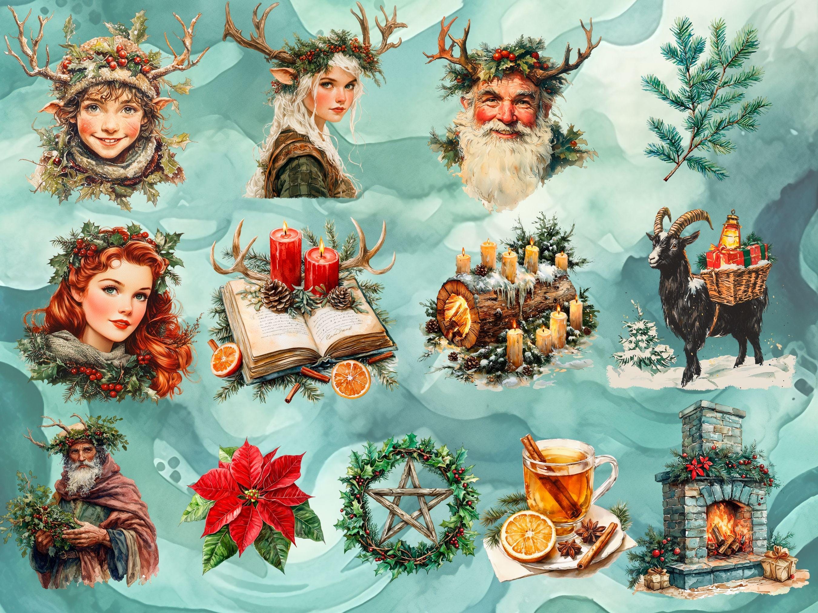 Yule Art Simple Vector 27 Watercolor Yule Clip Art PNG, Digital Download, Paper Craft, Junk ...