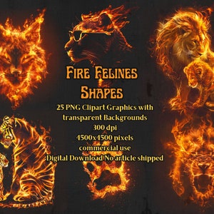 25 formes de félins de feu, PNG, Clipart, dessins de feu, téléchargement numérique, usage commercial