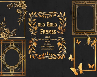 26 Old Gold Frames, png, clipart, antique, digital download, scrapbooking, junk journal, commercial use
