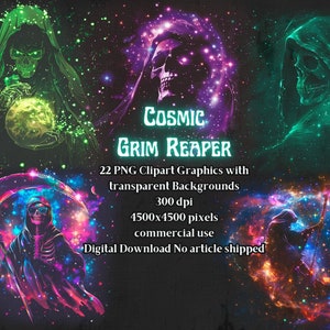 22 Cosmic Grim Reaper, PNG, Halftone, transparent background, printable, clipart, Tshirt design, digital download, commercial use
