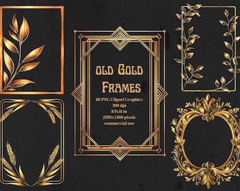 20 Old Gold Frames, png, clipart, antique, digital download, scrapbooking, junk journal, commercial use