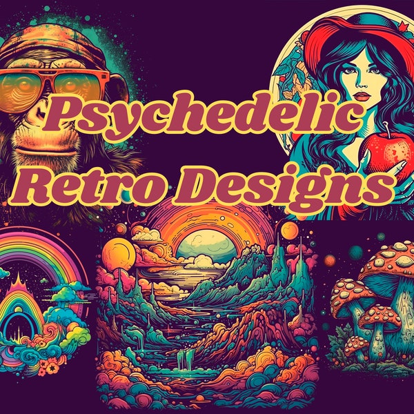 Psychedelic, Retro, tshirts, png, junk journal, paper craft, Bundle, free commercial use