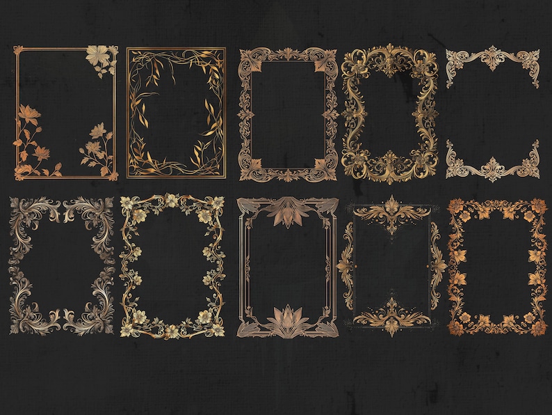 20 Old Gold Frames, png, clipart, antique, digital download, scrapbooking, junk journal, commercial use image 3