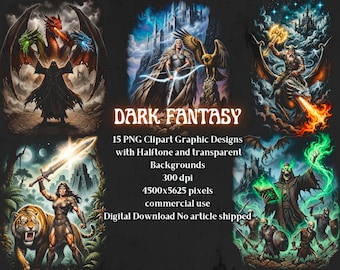 15 Dark Fantasy png, clipart trasparenti mezzitoni, download digitale, maglietta, uso commerciale gratuito, stampabile