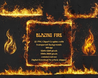 22 Blazing Fire, PNG, Clipart, fire borders, digital download, commercial use