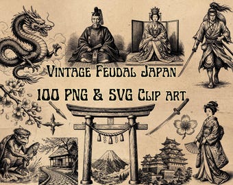 Vintage Feudal Japan Clip Art: 100 PNG & SVG Images (Digital Download)