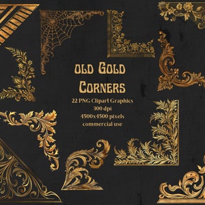 22 esquinas de oro viejo, png, imágenes prediseñadas, borde de esquina, antiguo, descarga digital, álbum de recortes, diario basura, uso comercial