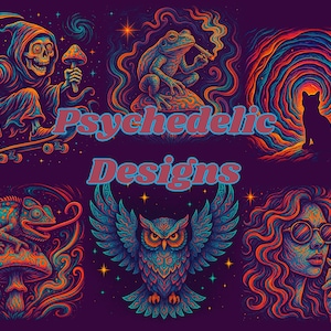 25 diseños psicodélicos alucinantes, retro, PNG, semitono, camiseta, uso comercial gratuito, descarga digital, imprimible