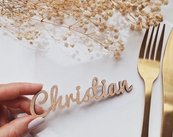 Place cards, lettering, wedding favors, table cards made of MDF, name tags for weddings, baptisms, birthdays, communions, confirmations