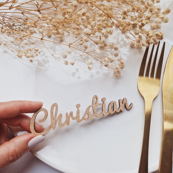 Place cards, lettering, guest gift, place cards made of MDF, name plate for weddings, baptisms, birthdays, communions, confirmations,