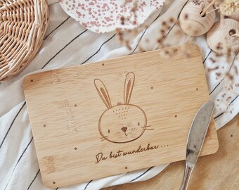 Frühstücksbrettchen aus Bambus, Kinderbrettchen, Holzbrett, Schneidebrett, Servierbrett, Hase, Ostern