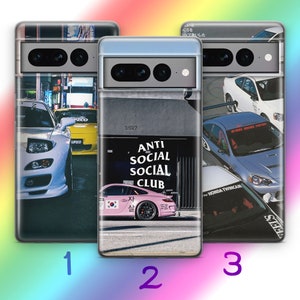JDM 5 Phone Case For Google Pixel 6 6A 7 7A 8 8A 9 9A Pro XL Models Fast Drift Race Muscle Sports Cars Street Race Supercars