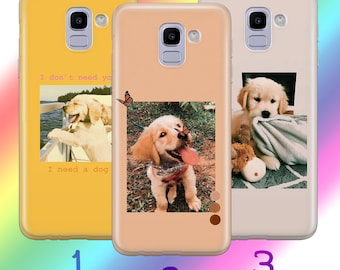 Funda para teléfono con diseño de perro estético para Samsung Galaxy A3 A5 A6 A7 A8 J3 J5 J6 J7. Lindo perro, perrito, cachorro, huella de perro peludo.
