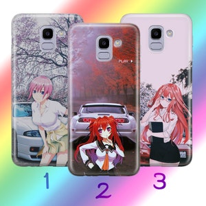 Funda de teléfono Anime JDM 7 para Samsung Galaxy A3, A5, A6, A7, A8, J3, J5, J6 y J7, inspirada en coches deportivos japoneses de alta velocidad, con dibujos de chica y chico.