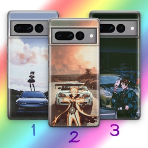 Funda de teléfono Anime JDM 9 para Google Pixel 6, 6A, 7, 7A, 8, 8A, 9, 9A Pro XL, inspirada en coches deportivos japoneses de alta velocidad, con dibujos de chica y chico.