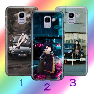Funda de teléfono Anime JDM 3 para Samsung Galaxy A3, A5, A6, A7, A8, J3, J5, J6 y J7, inspirada en coches deportivos japoneses de alta velocidad, con dibujos de chica y chico.