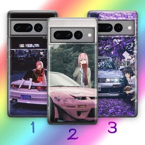 Funda de teléfono Anime JDM 1 para Google Pixel 6, 6A, 7, 7A, 8, 8A, 9, 9A Pro XL, inspirada en coches deportivos japoneses de alta velocidad, con dibujos de chica y chico.