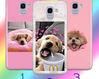 Funda para teléfono con diseño de perro estético para Samsung Galaxy A3 A5 A6 A7 A8 J3 J5 J6 J7. Lindo perro, perrito, cachorro, huella de perro peludo.