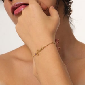 Dainty Name Bracelet, Gold & Rose Gold, Heart Name Bracelet with Birthstone, Stackable Bracelet, Christmas Gift for Mom, Black Friday