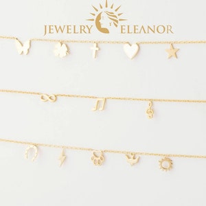 Collar con inicial de oro macizo de 14 k, collar con inicial, joyería personalizada, regalos personalizados, collar con letras, regalos para ella, regalo de Navidad