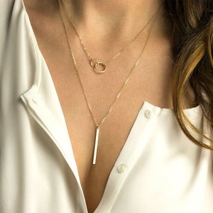 Double Circle Necklace • Dainty Interlocking Circle Necklace • Infinity Double Linked Necklace in Gold Silver • Choker • Minimalist • Gift