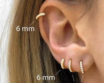 Huggie Hoop Earrings • Gold conch hoop • Cartilage Hoop • Hoop Earrings • Silver Pave Ring • Tragus Hoop • Small Helix Hoop  • Nose Ring