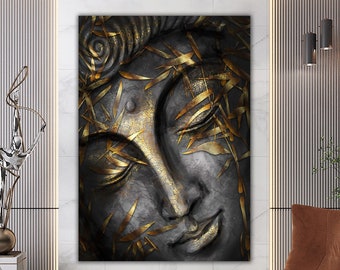 Gold Buddha Canvas Art, Asian Wall Art, Buddha Wall Art, Meditation Canvas Art, Buddha Poster, Buddhist Print, Meditation Wall Art, Buddha