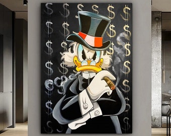 Duck And Dollar Canvas Painting, Cartoon Pictures, Duck Poster, Animal Canvas Print, Animal Wall Art, Graffiti Poster, Ready To Hang