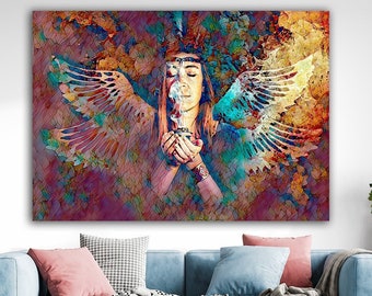 Abstract Woman With Angel Wings Canvas, Wall Art, Modern Art Prints, Home Decor, Artwork for Living Room