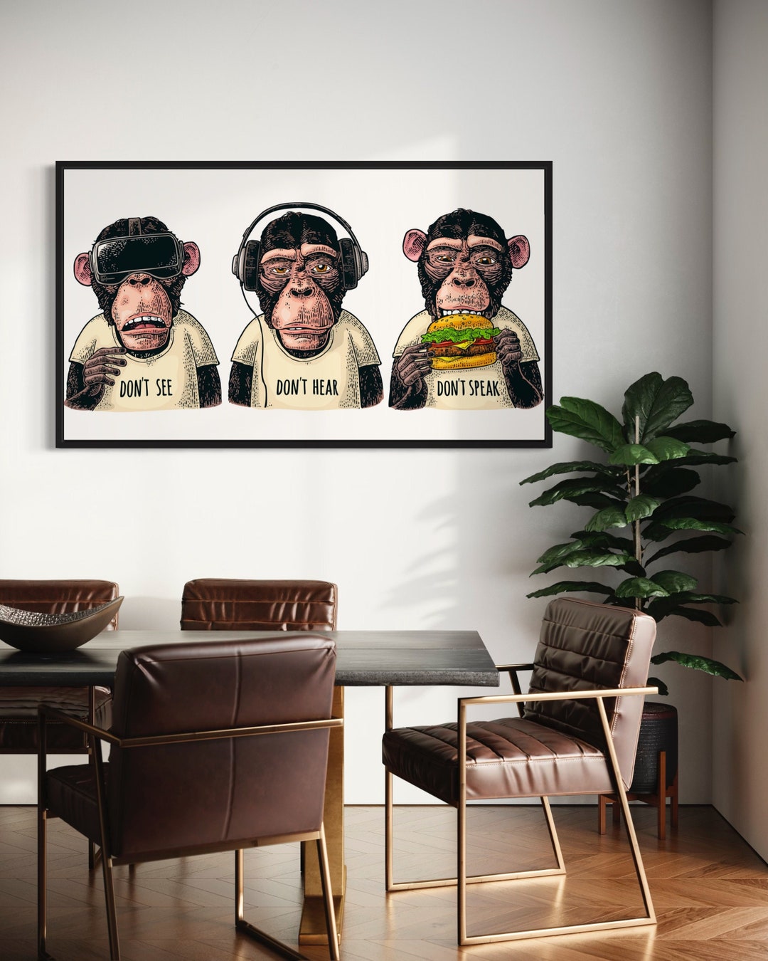 3 Monkey Canvas Art , 3 Thoughtful Monkeys , Monkey Canvas , Wise