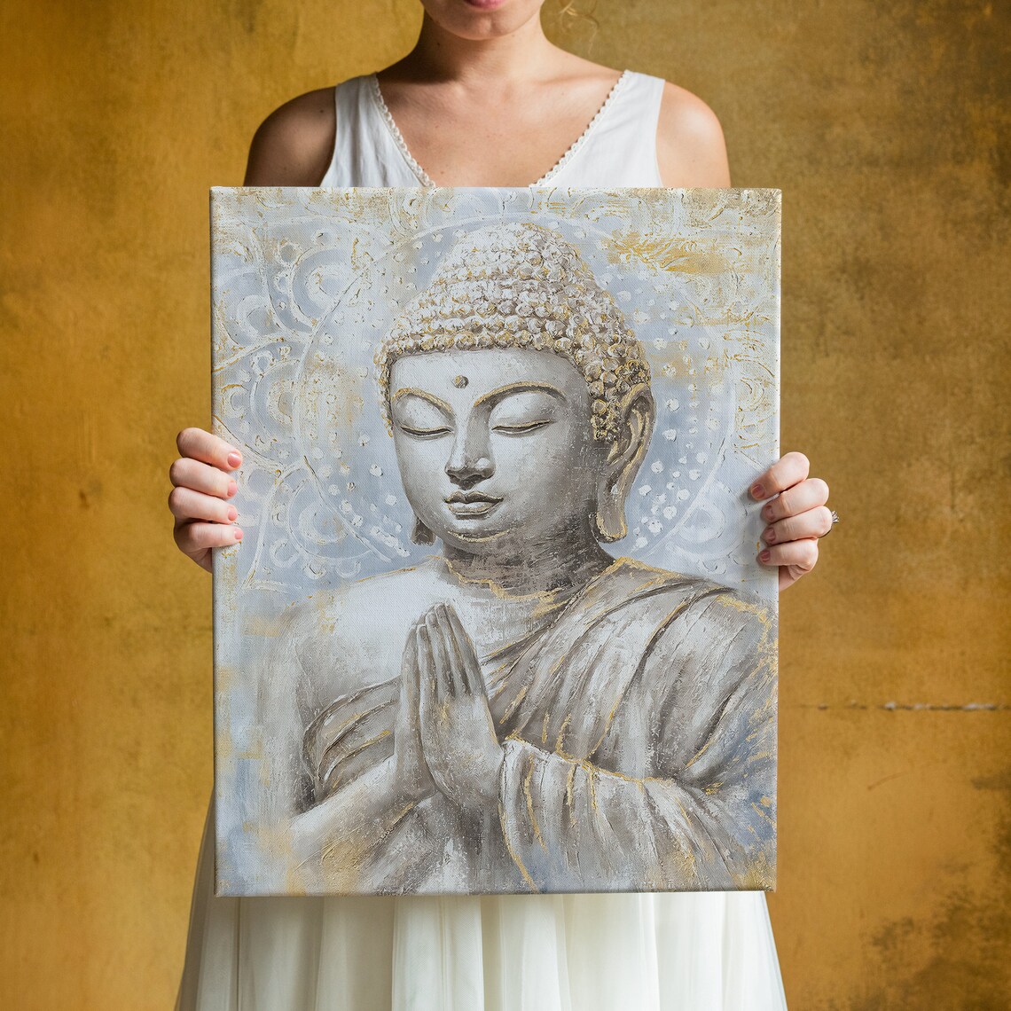 Golden Meditating Buddha Canvas Wall Art Canvas Canvas Etsy Canada
