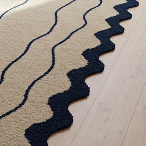 Hand-tufted Wool Area Rug: Modern Camel & Black Wave Pattern - Etsy